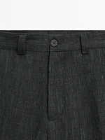 100% linen trousers with check detail
