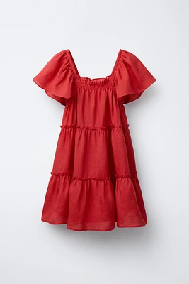 ROBE À VOLANTS 100 % LIN