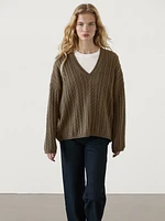 Pull maille en V tressé