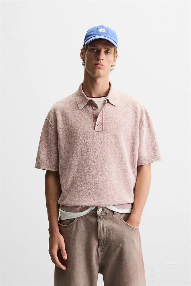 WASHED BOUCLÉ KNIT POLO SHIRT