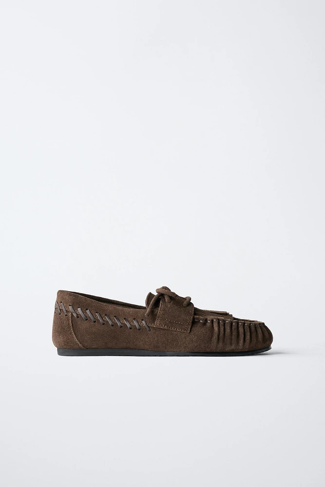 MOCASSINS EN CUIR VELOURS AVEC FRANGES