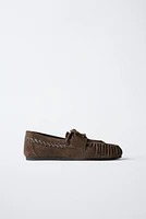 MOCASSINS EN CUIR VELOURS AVEC FRANGES