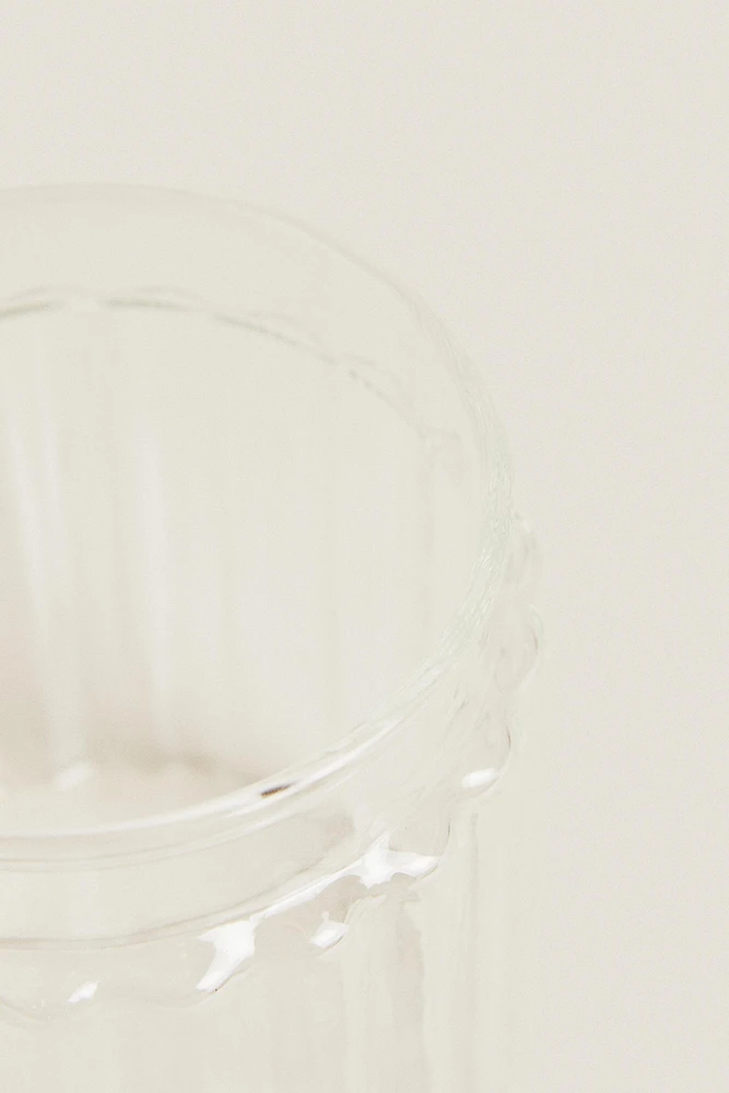 BOROSILICATE GLASS AND WOOD SUGAR BOWL