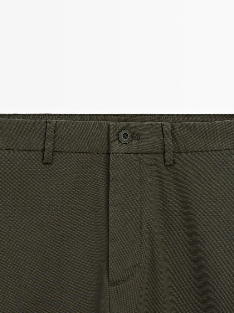 Pantalon slim texturé en coton mélangé