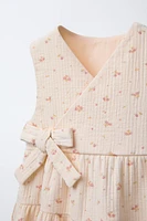 TEXTURED WEAVE FLORAL PINAFORE DRESS