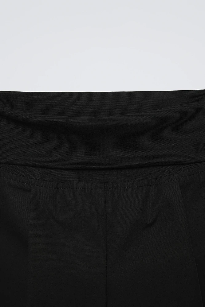 RIBBED BELTED POPLIN PANTS