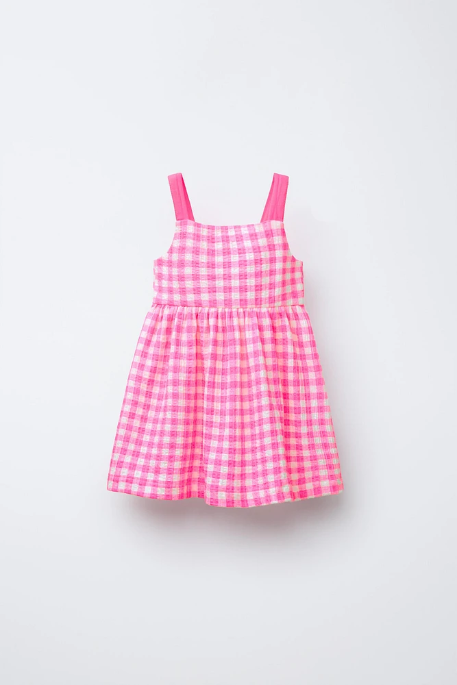TEXTURED PRINTED BOW DRESS
