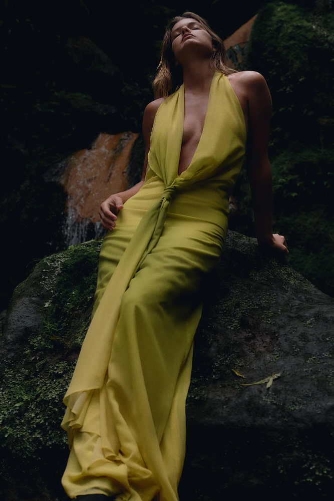ROBE LONGUE NŒUD IMPRIMÉ