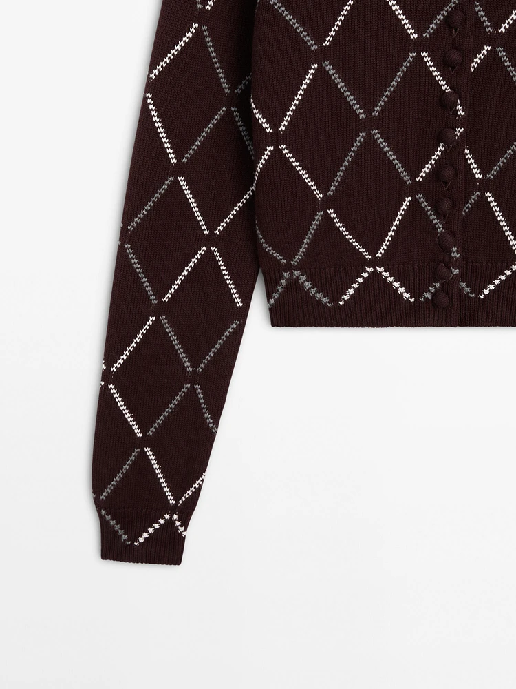 Cardigan à losanges en laine mélangée