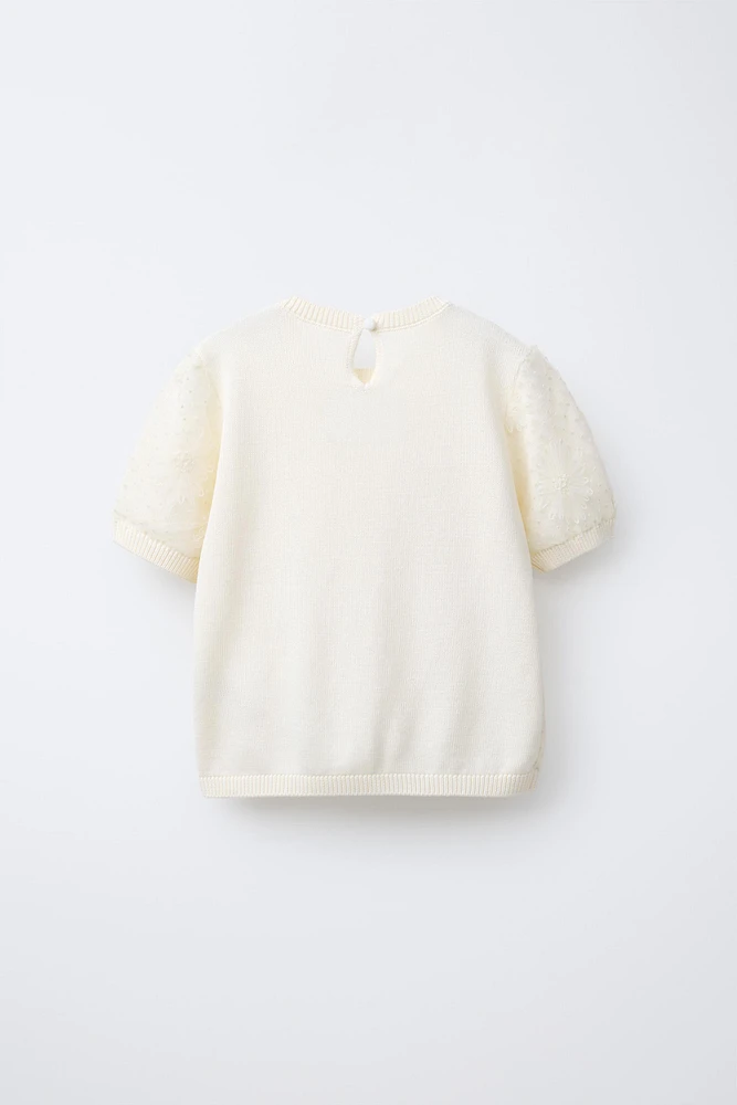FLORAL TULLE KNIT TOP