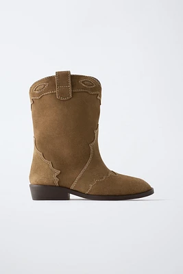 SPLIT LEATHER COWBOY BOOTS