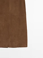 Suede leather midi skirt