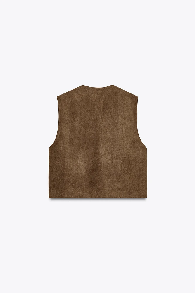 GILET EFFET DAIM BRODÉ