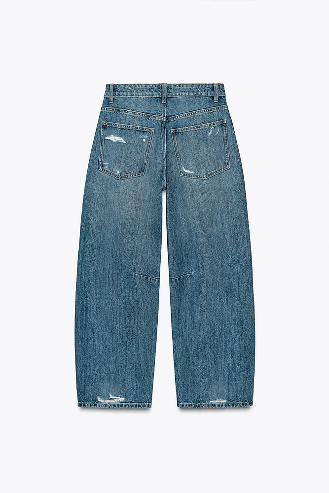 TRF MID WAIST BAGGY RIPPED BALLOON JEANS