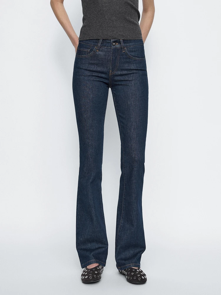 Jean bootcut taille basse en coton mélangé