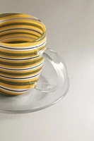 BOROSILICATE GLASS MUG AND SAUCER WITH SPIRAL DETAIL