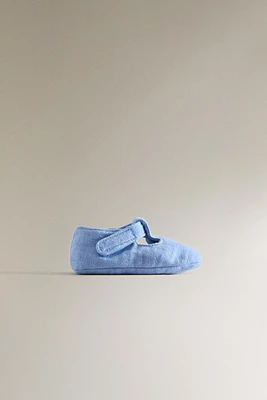COTTON BOOTIES WITH HOOK-AND-LOOP STRAP