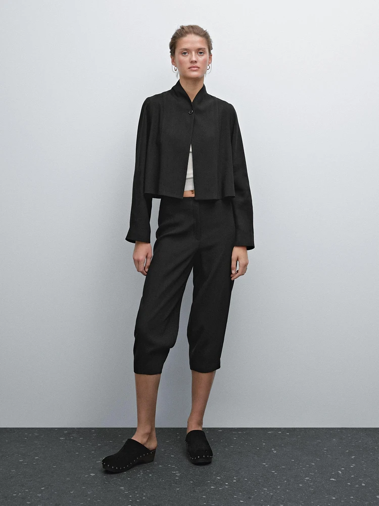 Balloon fit linen blend trousers