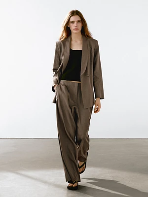 Linen blend straight-leg trousers with darts