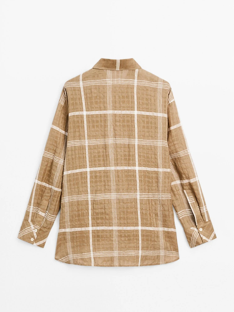 Chemise à carreaux fluide en lin mélangé