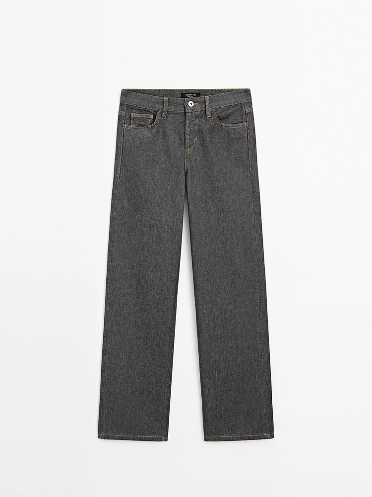 Mid-rise wide-leg cotton jeans