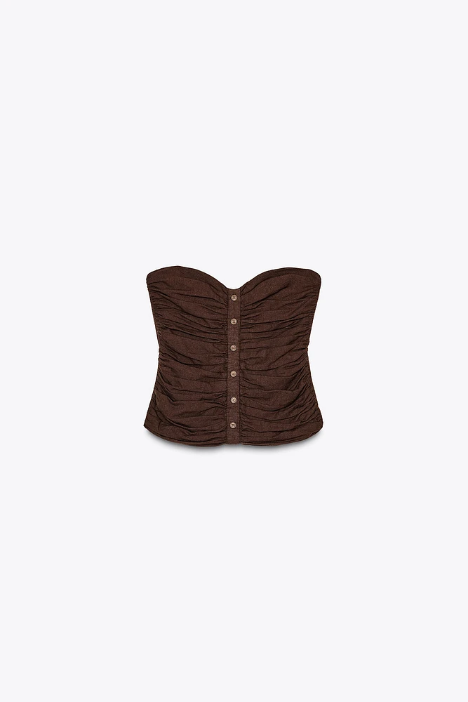 TOP BUSTIER PLIS AVEC LIN