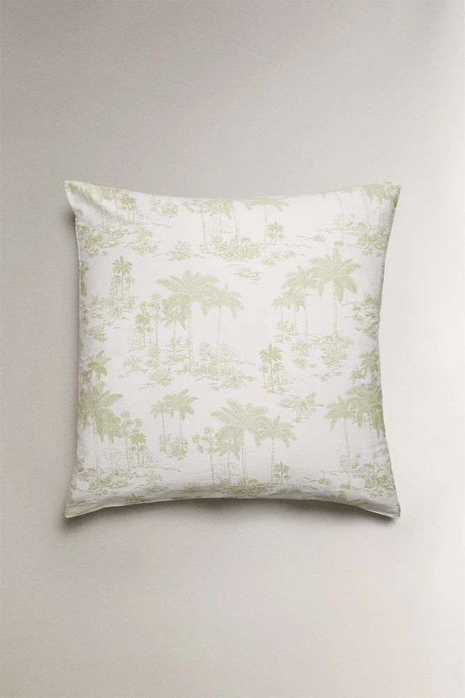 TOILE DE JOUY SATEEN PILLOWCASE WITH PALM TREES