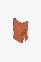 OFF-THE-SHOULDER RUCHED KNIT TOP