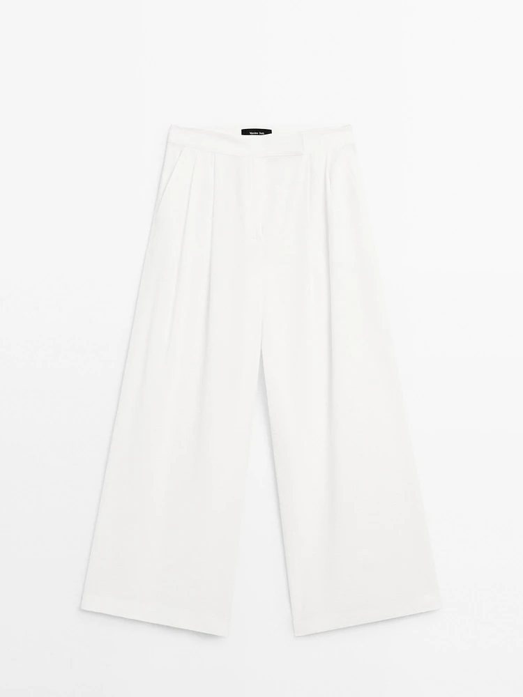 Pantalon palazzo lin à pinces