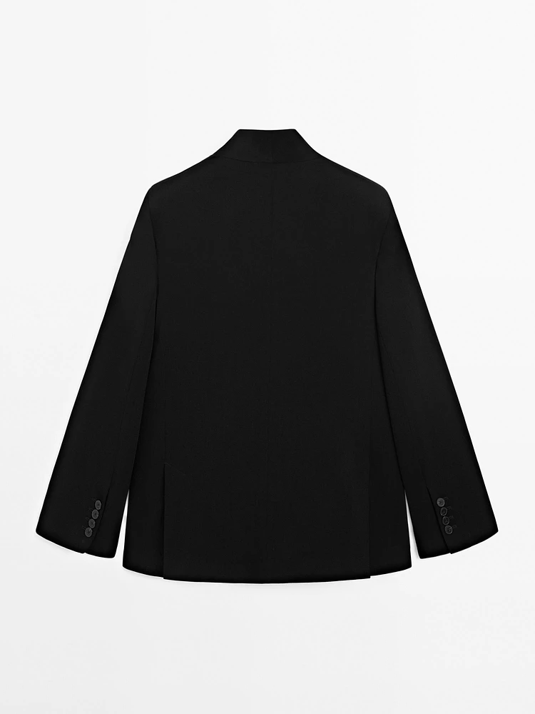 Crepe blazer with stand collar