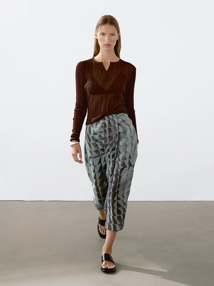 Printed midi skirt with gathered detail