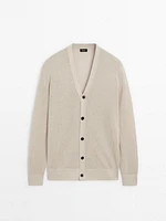 Cardigan à col en V lin mélangé