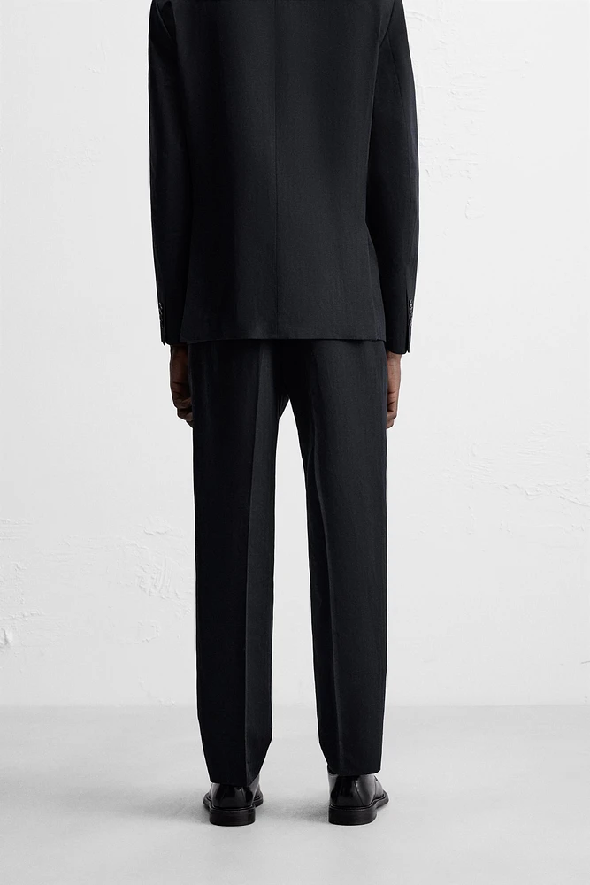 HERRINGBONE LINEN COTTON SUIT PANTS