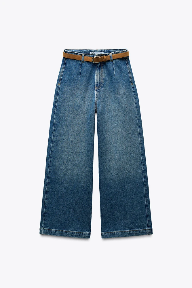 Z1975 BELTED HIGH RISE CROPPED WIDE LEG JEANS