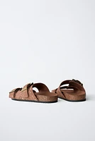 SPLIT LEATHER MICRO-STUD BUCKLE SANDALS