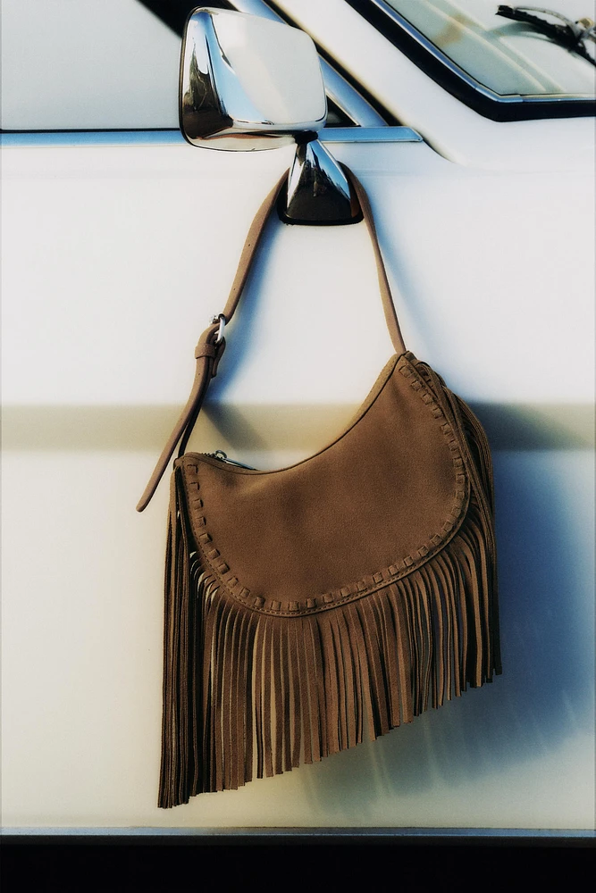 SAC ÉPAULE FRANGES CROÛTE DE CUIR