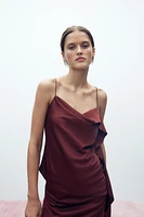 ASYMMETRIC SATIN RUFFLE TOP