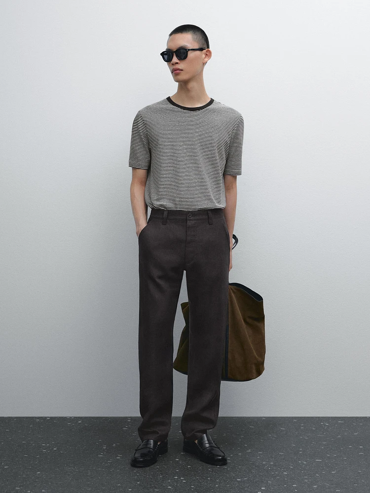 Striped linen and cotton T-shirt