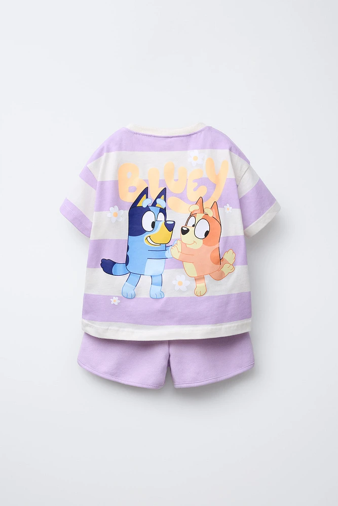 BLUEY © LUDO STUDIO STRIPED T-SHIRT AND SHORTS JOGGING SET
