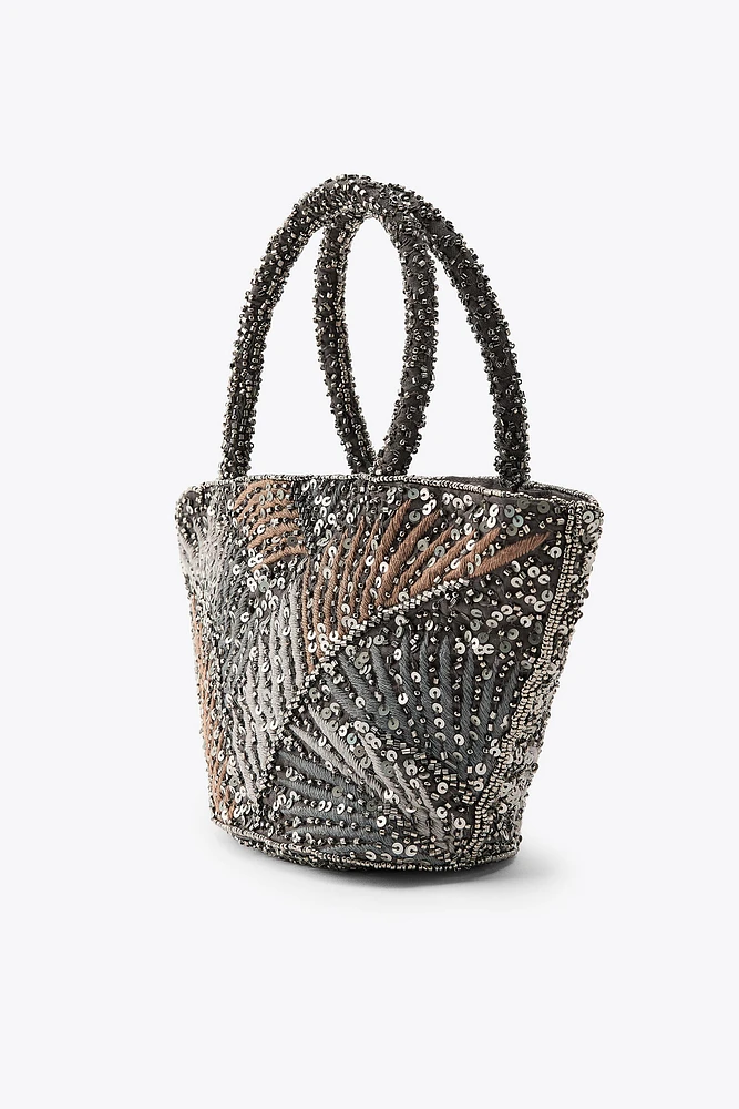 EMBROIDERED AND BEADED HANDBAG