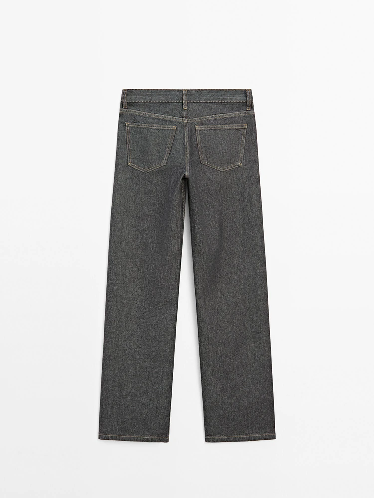 Mid-rise wide-leg cotton jeans