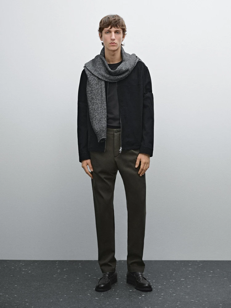 Pantalon slim texturé en coton mélangé