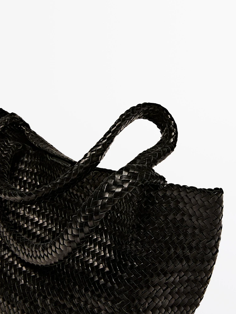 Sac tote tressé moyen format en cuir nappa