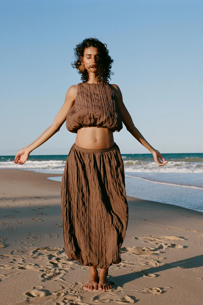 WRINKLED EFFECT BALLOON MIDI SKIRT