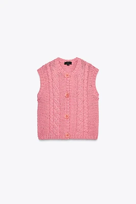 FLORAL BUTTON KNIT VEST TOP