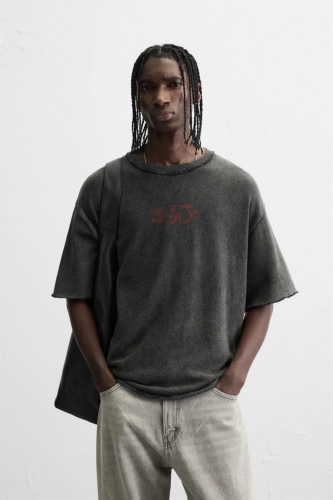 WASHED KNIT PRINT T-SHIRT