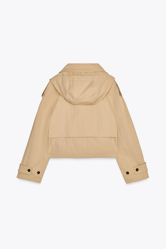 SHORT TRENCH COAT WITH DETACHABLE HOOD