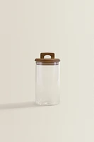 BOROSILICATE GLASS AND WOOD STORAGE JAR