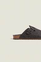 BUCKLED FELT MULE CLOG SLIPPERS