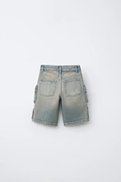MULTI-CARGO WASHED DENIM SHORTS
